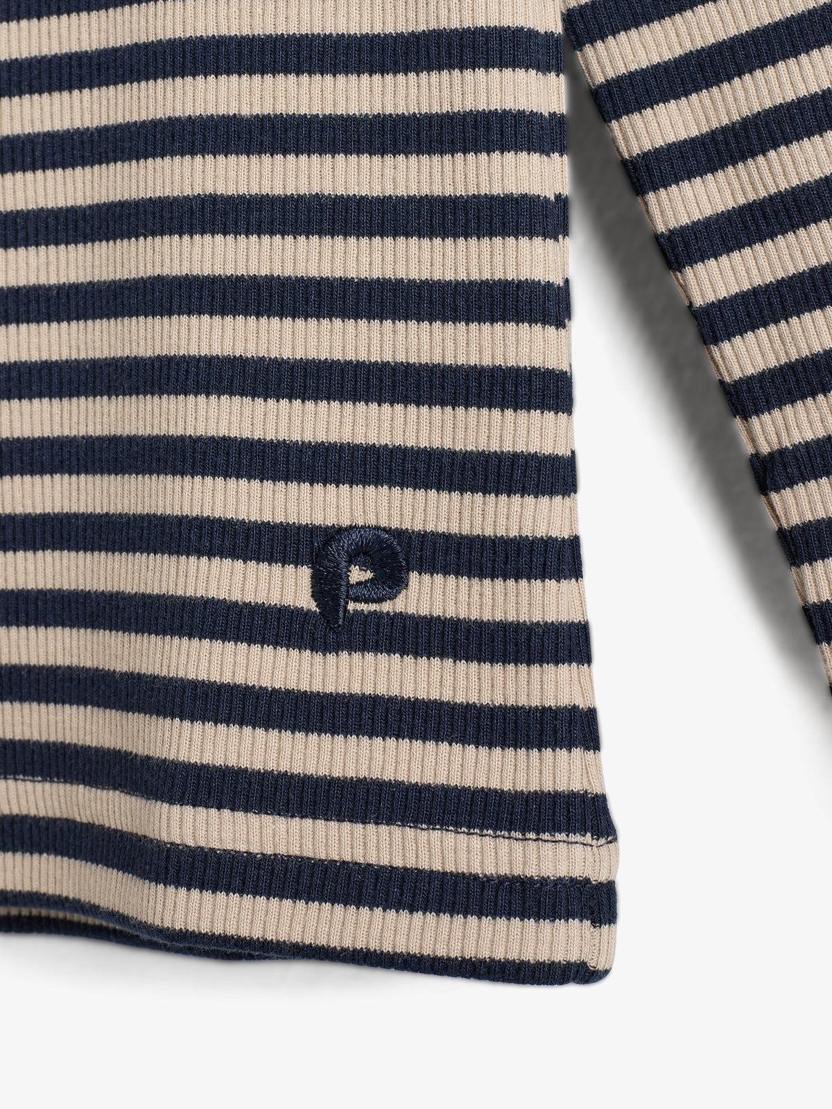 Striped Long Sleeved Basic Rib T-shirt - Tween - Navy/Beige