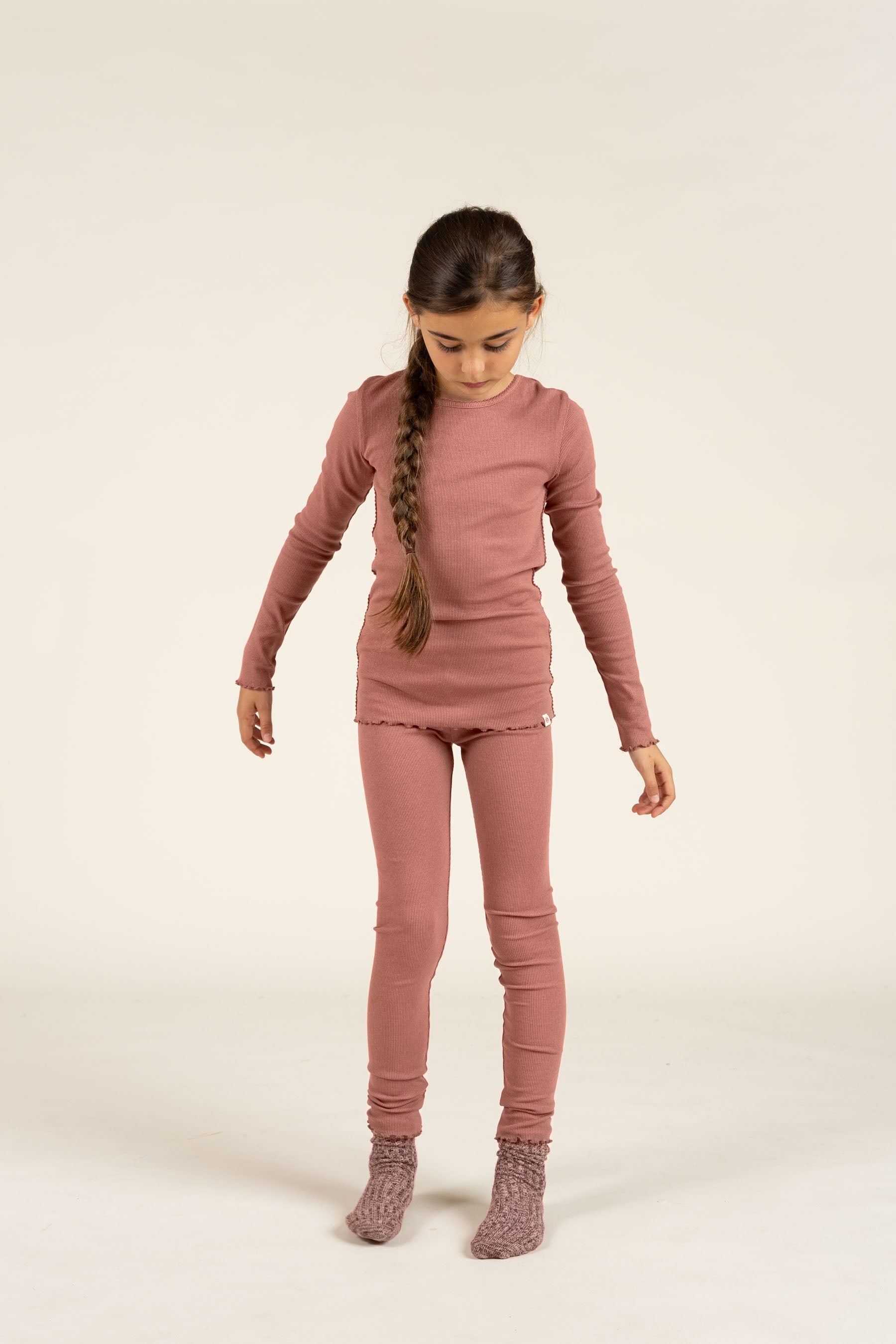Long Sleeve Modal Rib T-Shirt with Picot edge - Tween - Old Rose | 100579 Mia
