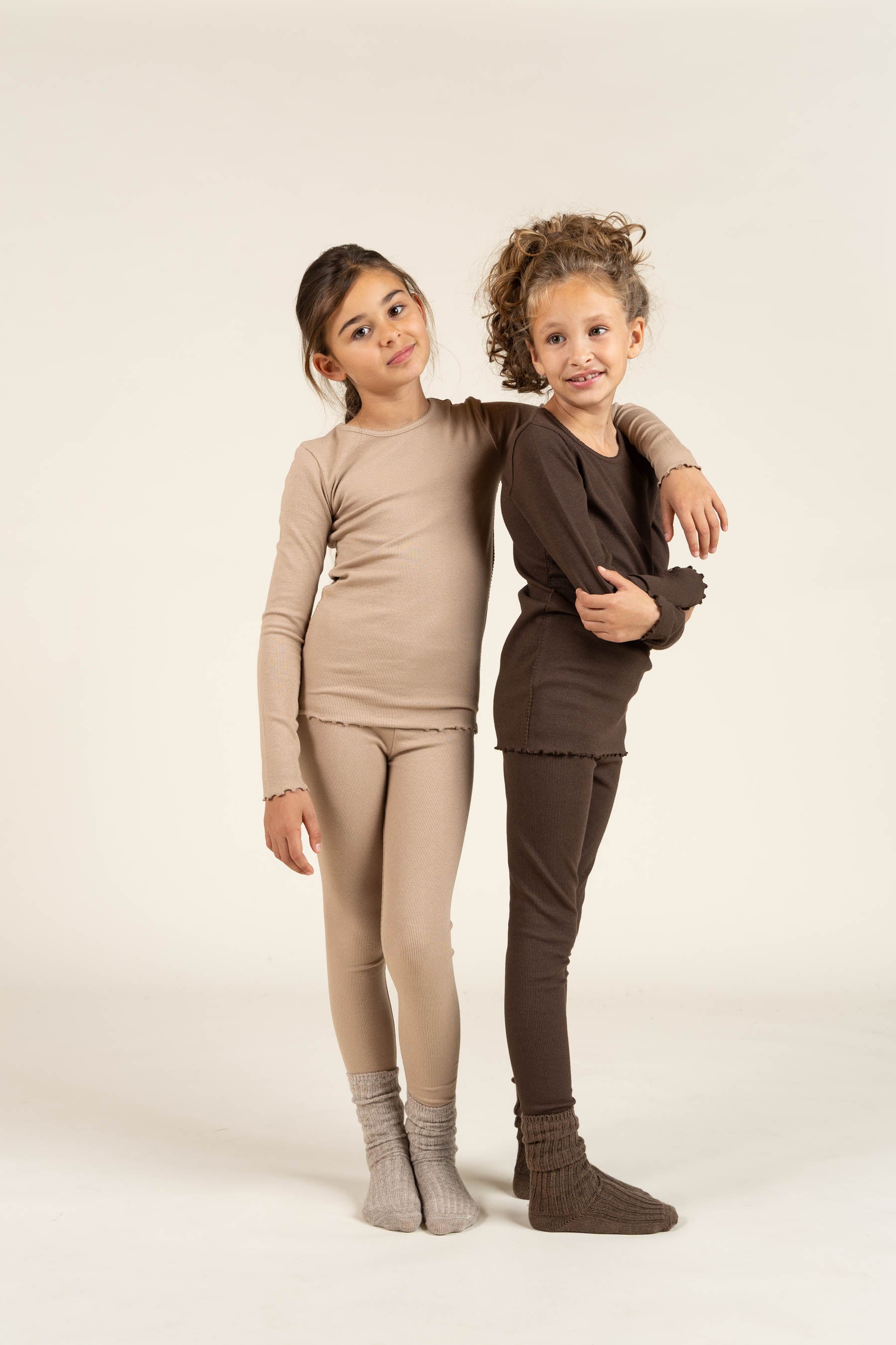 Long Sleeve Modal Rib T-Shirt with Picot edge - Tween - Chocolate | 100577 Mia