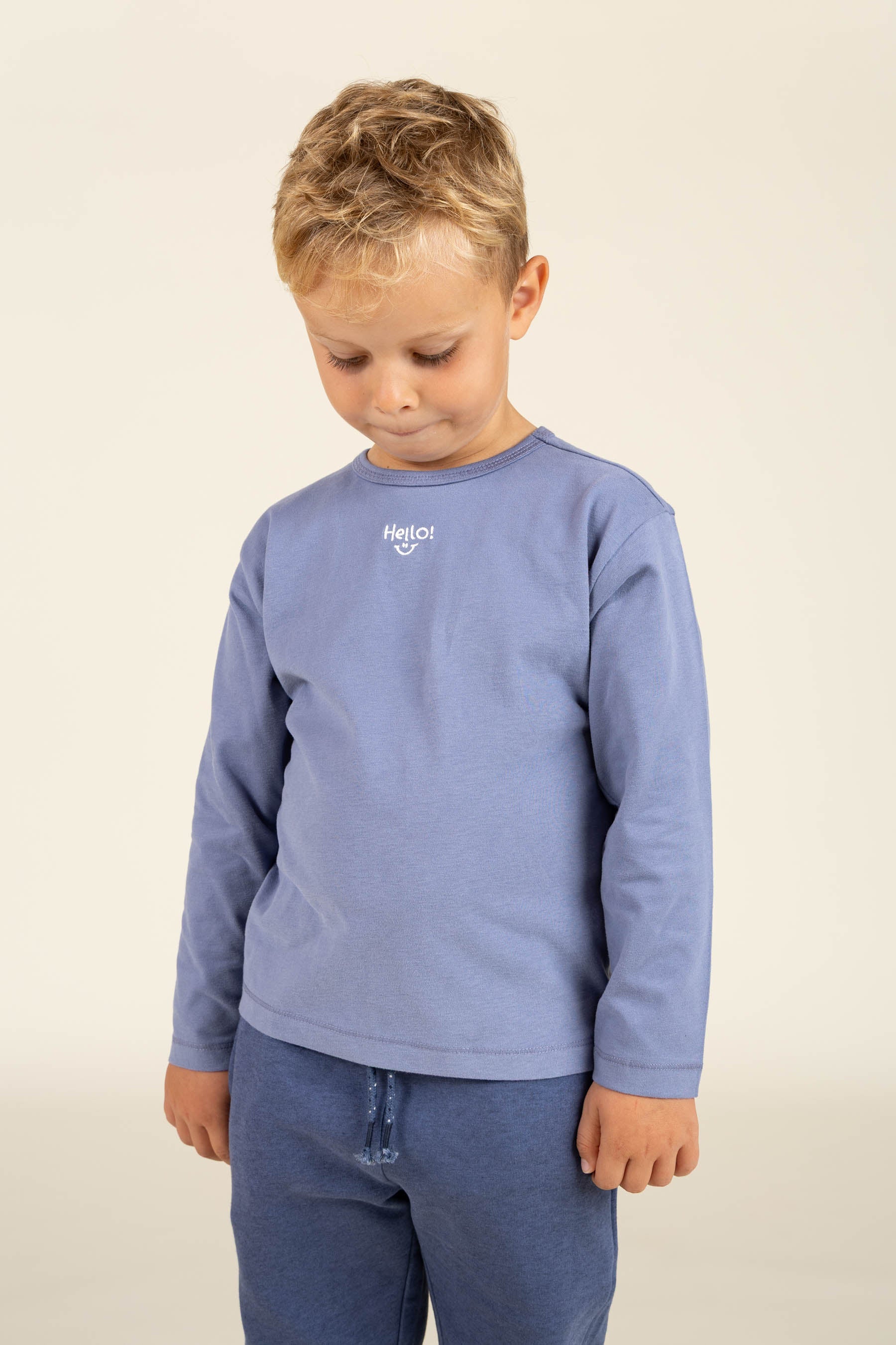 long sleeve T-shirt with Embroidery - Kids - Blue | 100858 Brandon