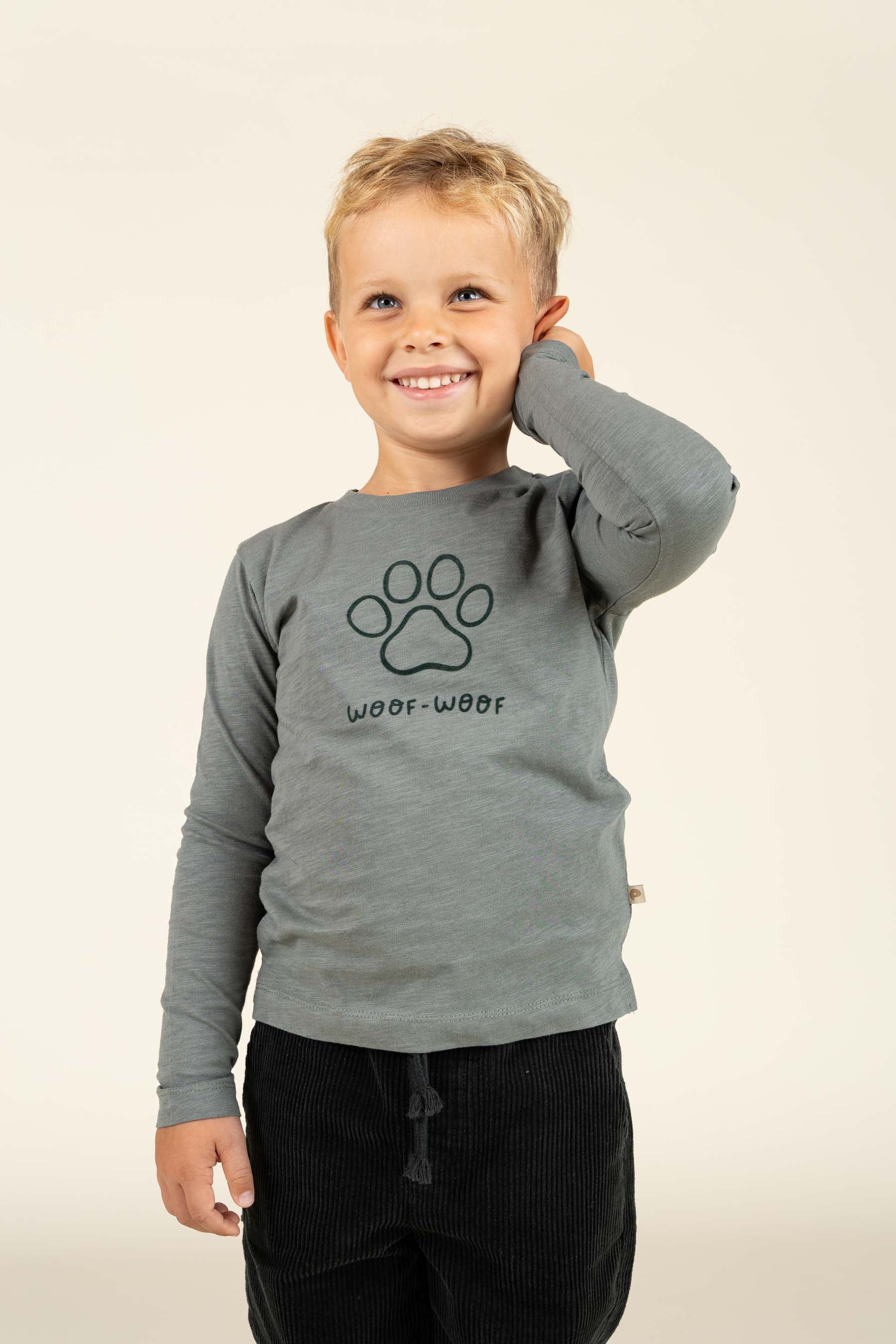 Long Sleeve Slub Jersey T-Shirt - Kids - Dusty Dark Green | 100834 Kevin