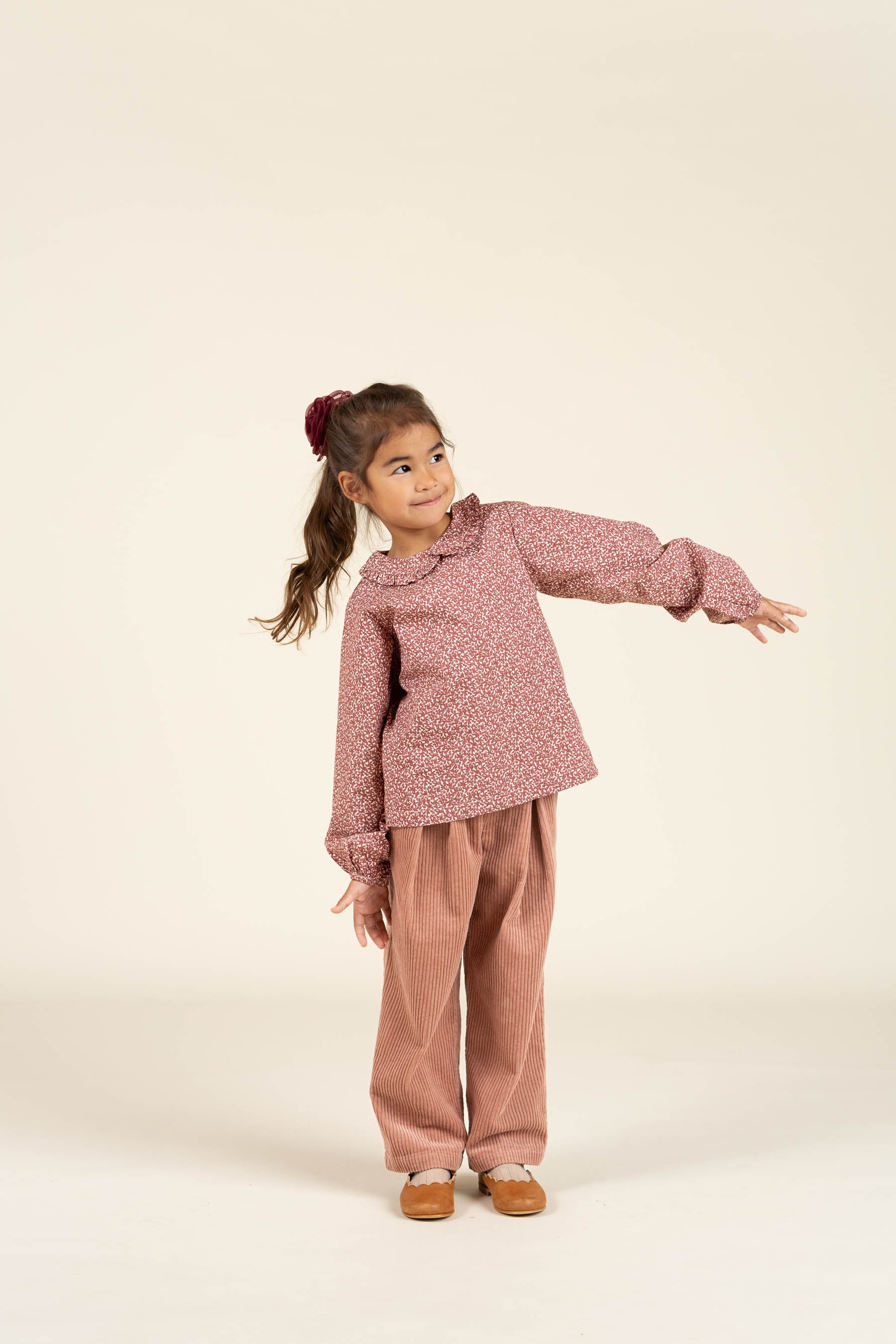 Printed Cotton Poplin Blouse with Collar - Kids - Vintage Red | 100799 Allie