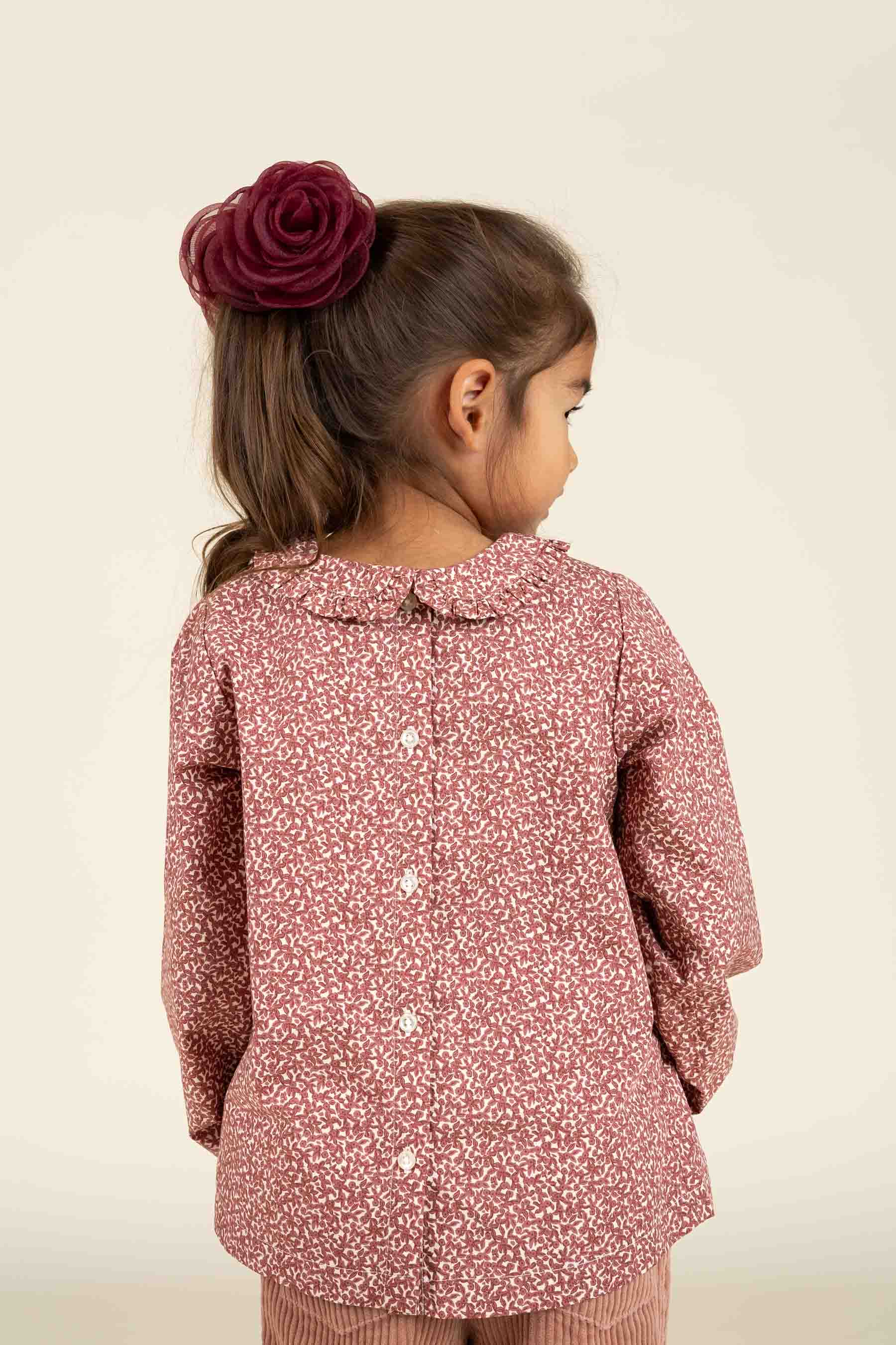 Printed Cotton Poplin Blouse with Collar - Kids - Vintage Red | 100799 Allie