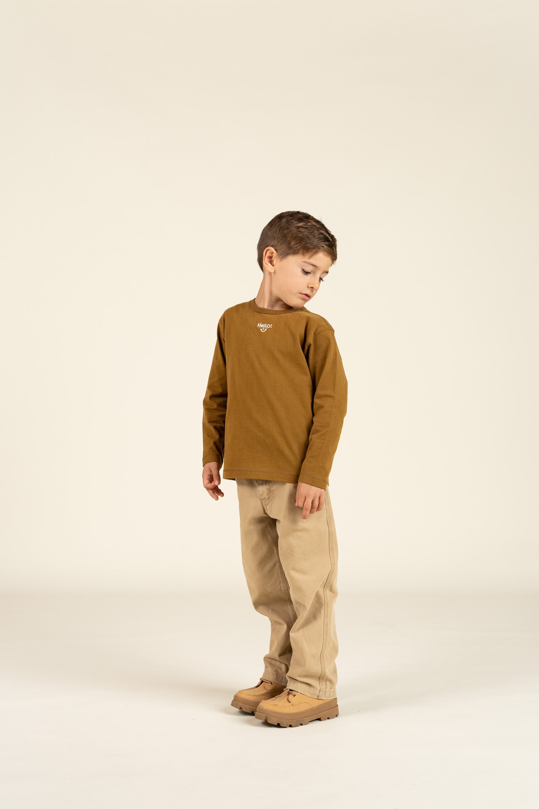 long sleeve T-shirt with Embroidery - Kids - Walnut | 100854 Brandon