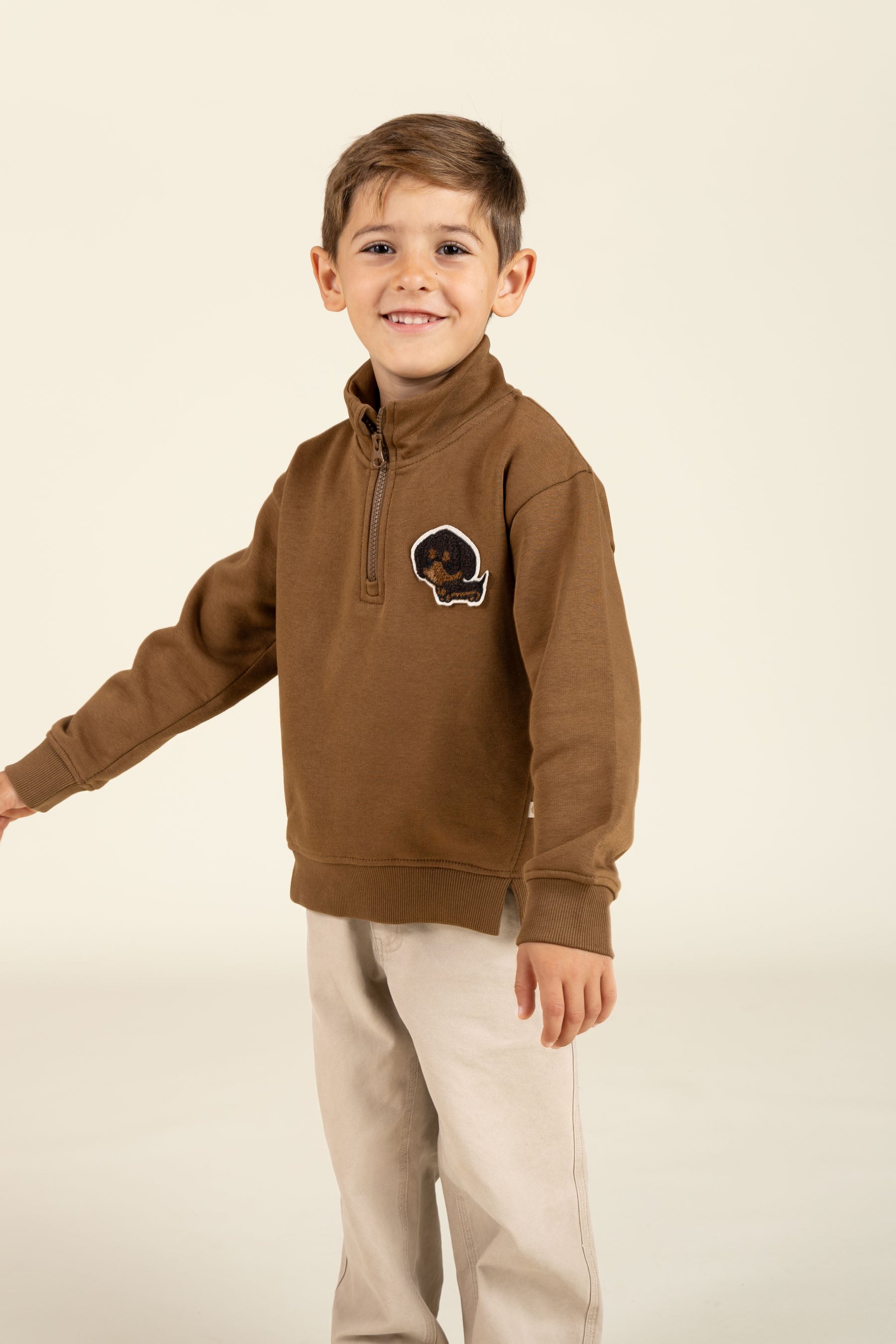Half Zip Sweatshirt - Kids - Coffee | 100808 Tristan