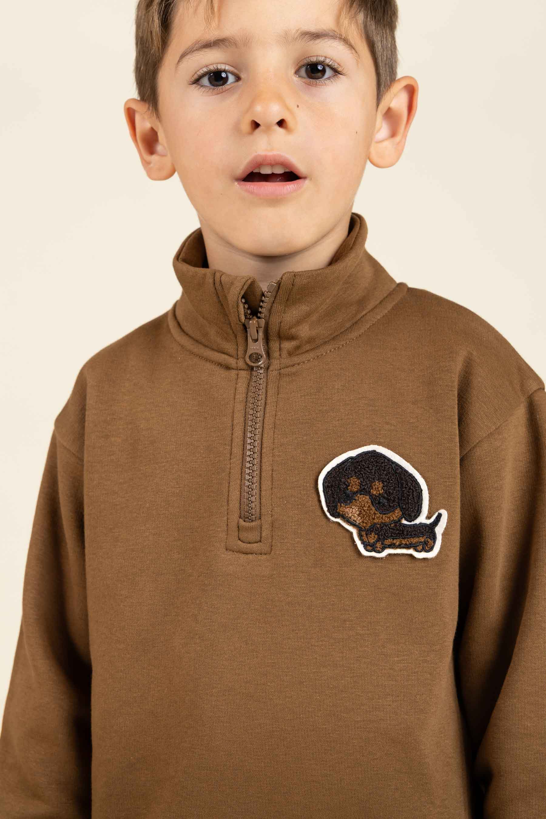 Half Zip Sweatshirt - Kids - Coffee | 100808 Tristan