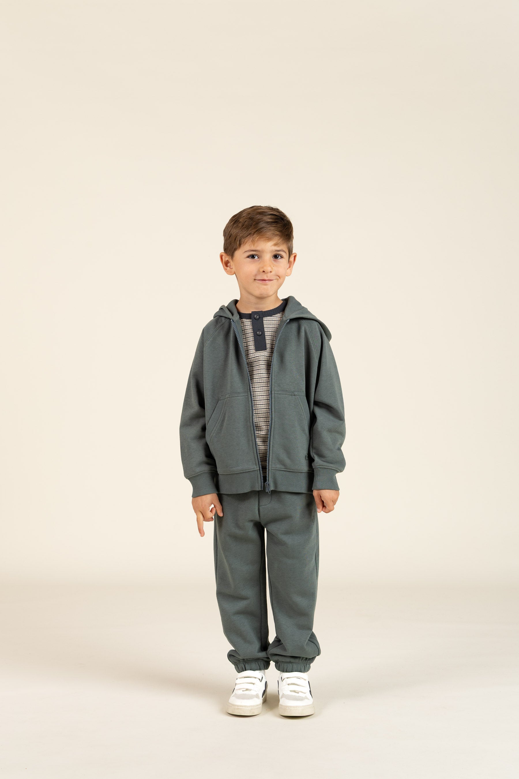 Long Sleeve Cotton Rib T-shirt - Kids - Forest Green Stripe | 100562 Manson