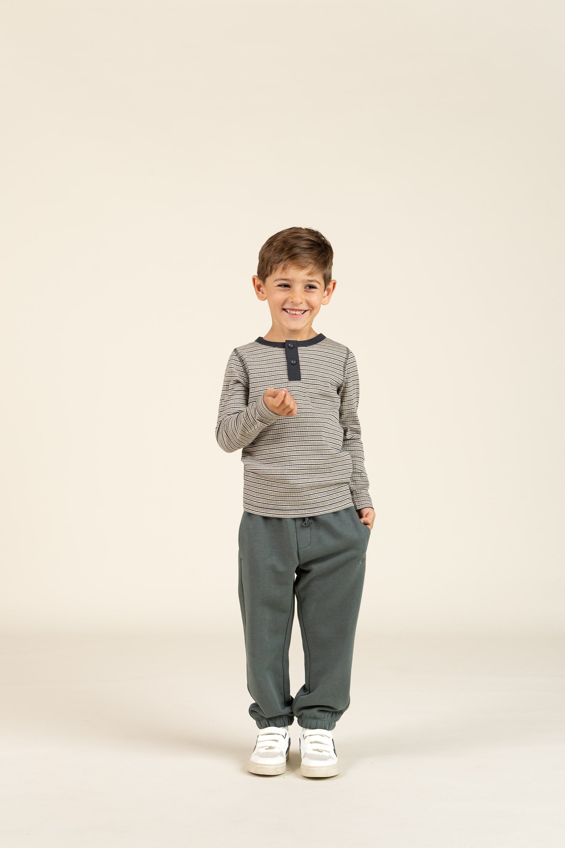 Long Sleeve Cotton Rib T-shirt - Kids - Forest Green Stripe | 100562 Manson