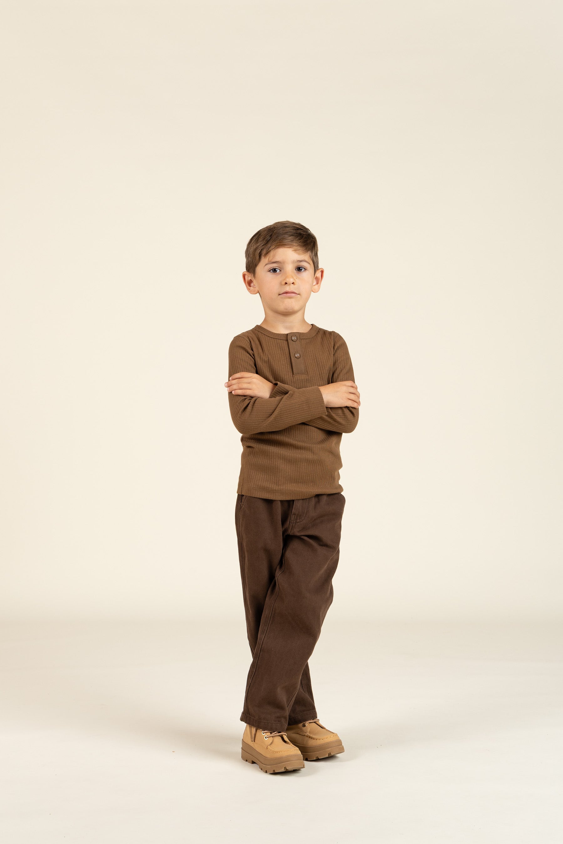 Long Sleeve Cotton Rib T-shirt - Kids - Coffee | 100568 Manson