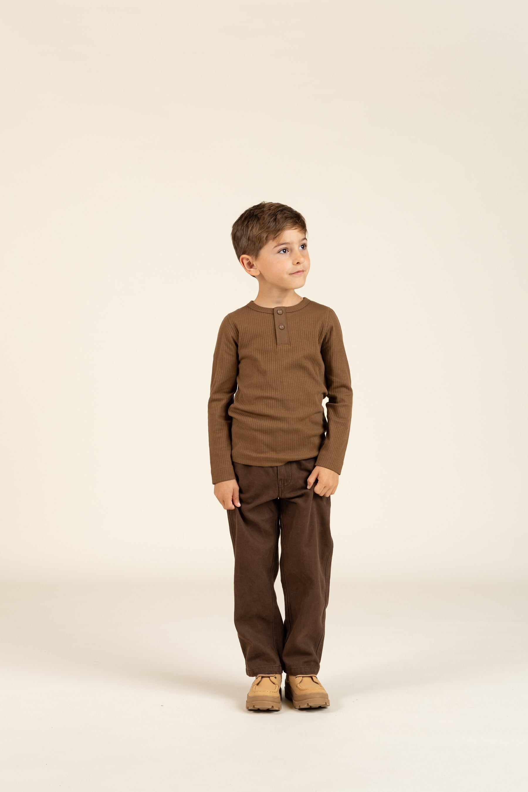Long Sleeve Cotton Rib T-shirt - Kids - Coffee | 100568 Manson