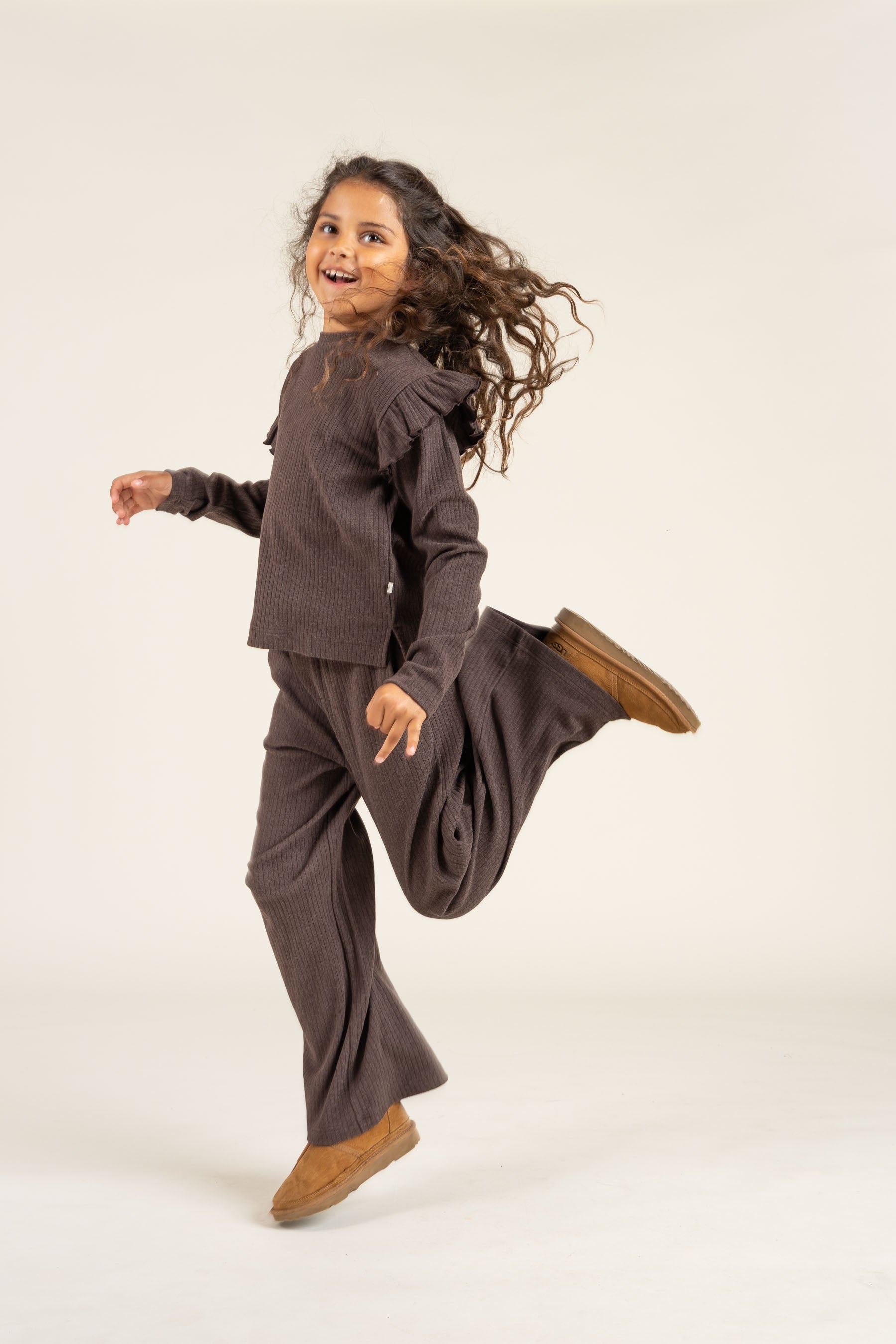 Soft Rib Wide Leg Pants - Tween - Chocolate Melange | 100701 Alana