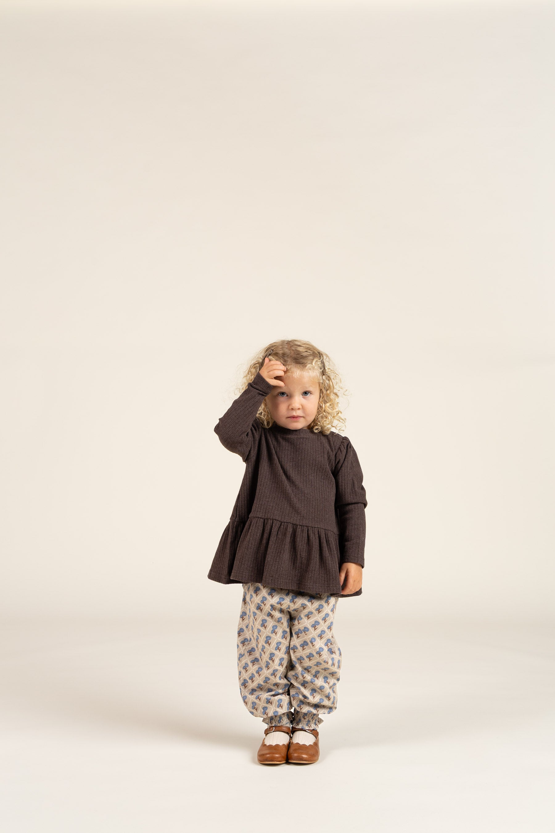 Soft Rib Peplum Blouse - Kids - Chocolate Melange | 100699 Alana