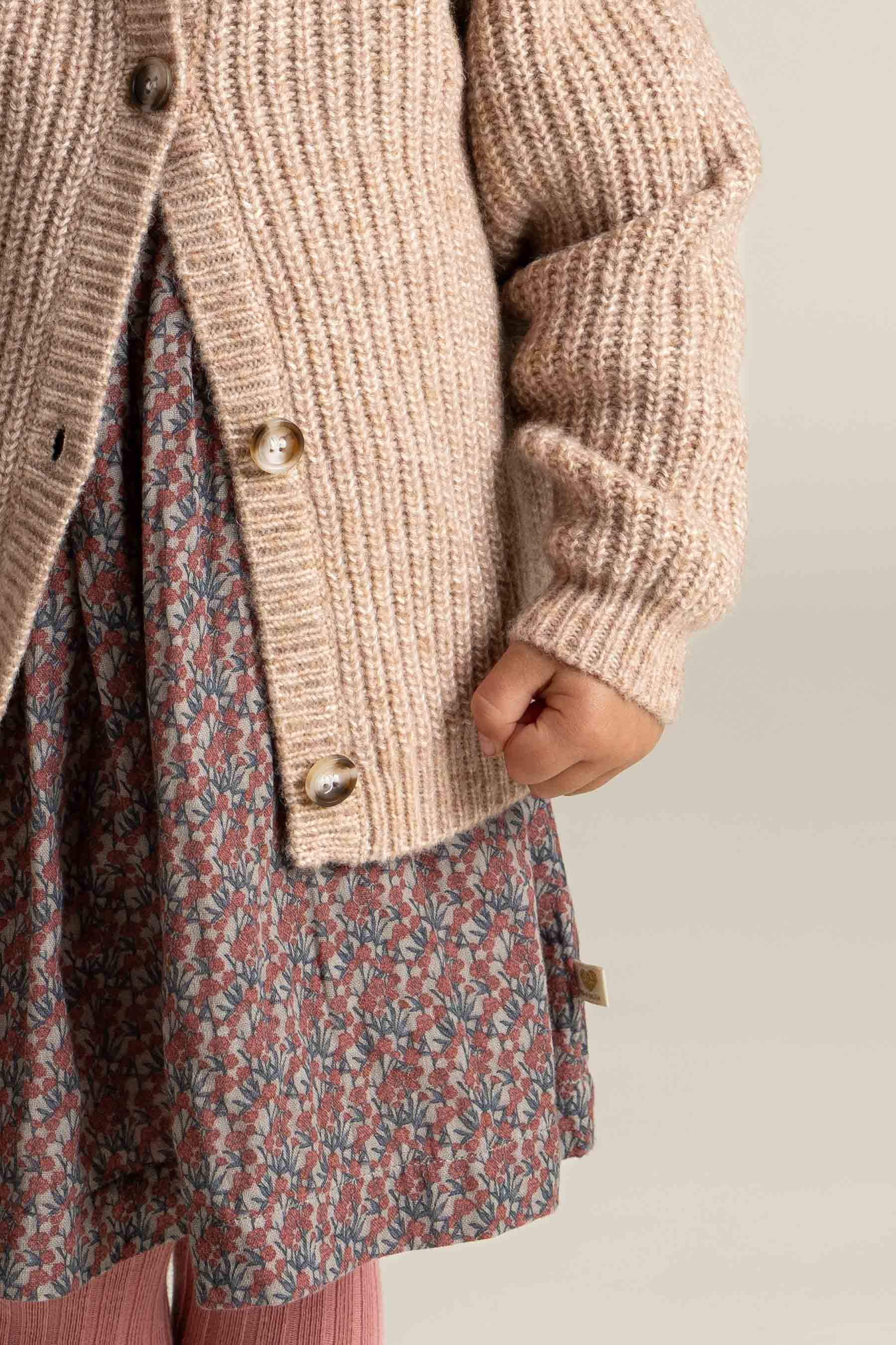 Wool Mix Cardigan - Kids - Beige Melange | 100748 Cork