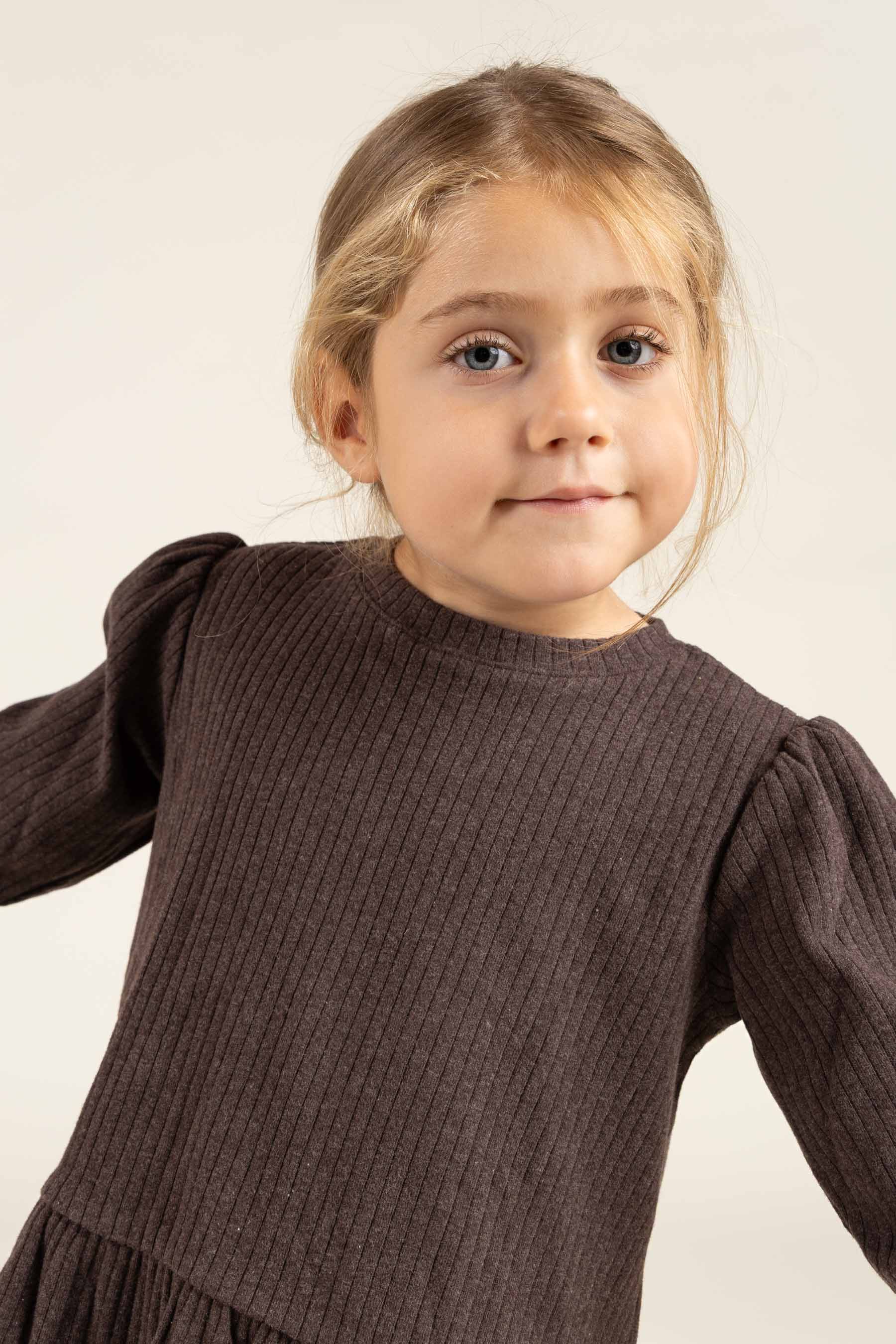 Soft Rib Peplum Blouse - Kids - Chocolate Melange | 100699 Alana