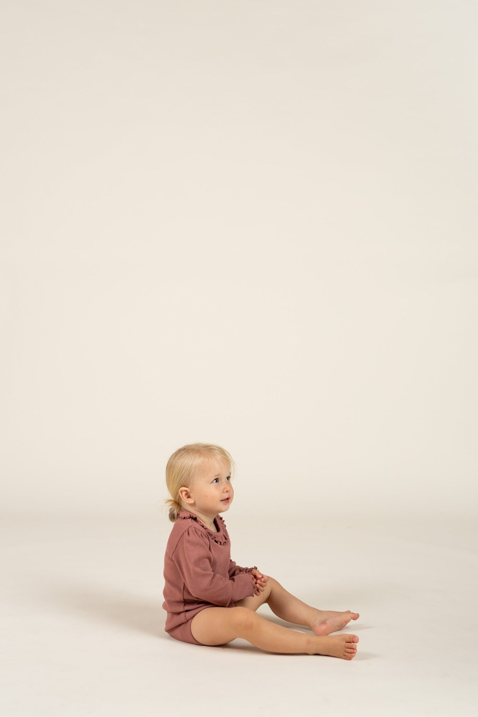 Long Sleeve Modal Rib Bodysuit with Picot edge - Kids - Old Rose | 100575 Mia