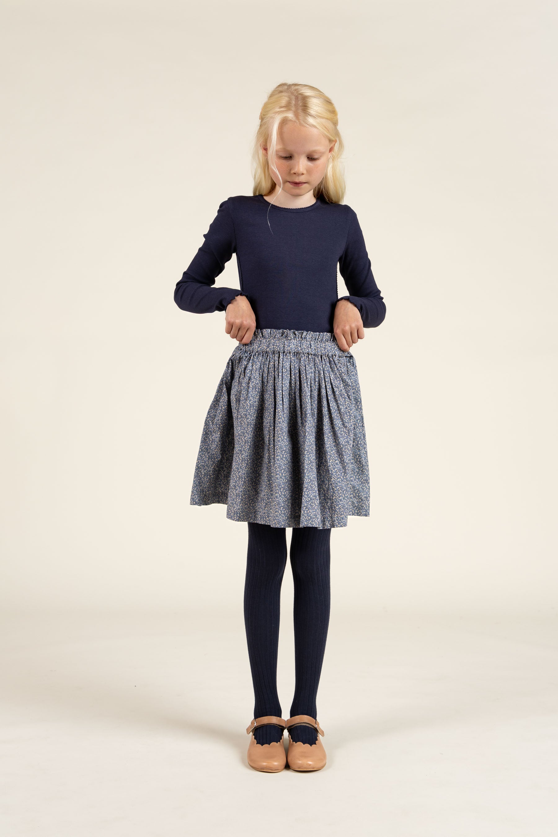 Long Sleeve Modal Rib T-Shirt with Picot edge - Tween - Navy | 100581 Mia