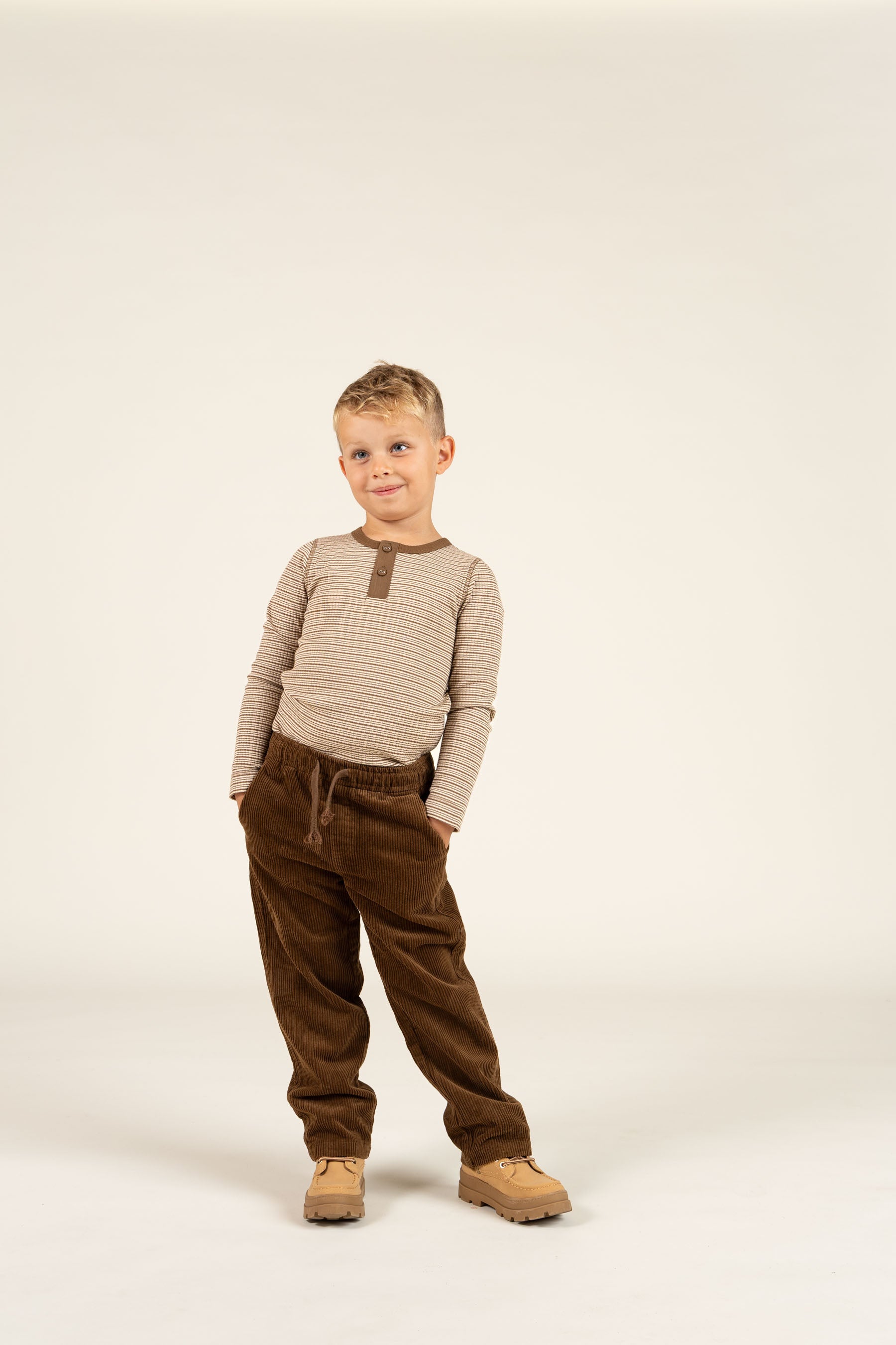 Long Sleeve Cotton Rib T-shirt - Kids - Coffee Stripe | 100564 Manson
