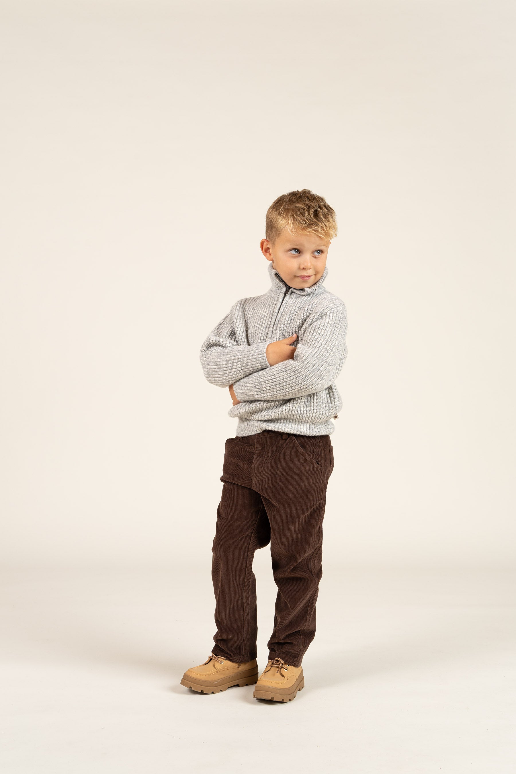Half Zip Woolmix Sweater - Kids - Grey Melange | 100752 Adam