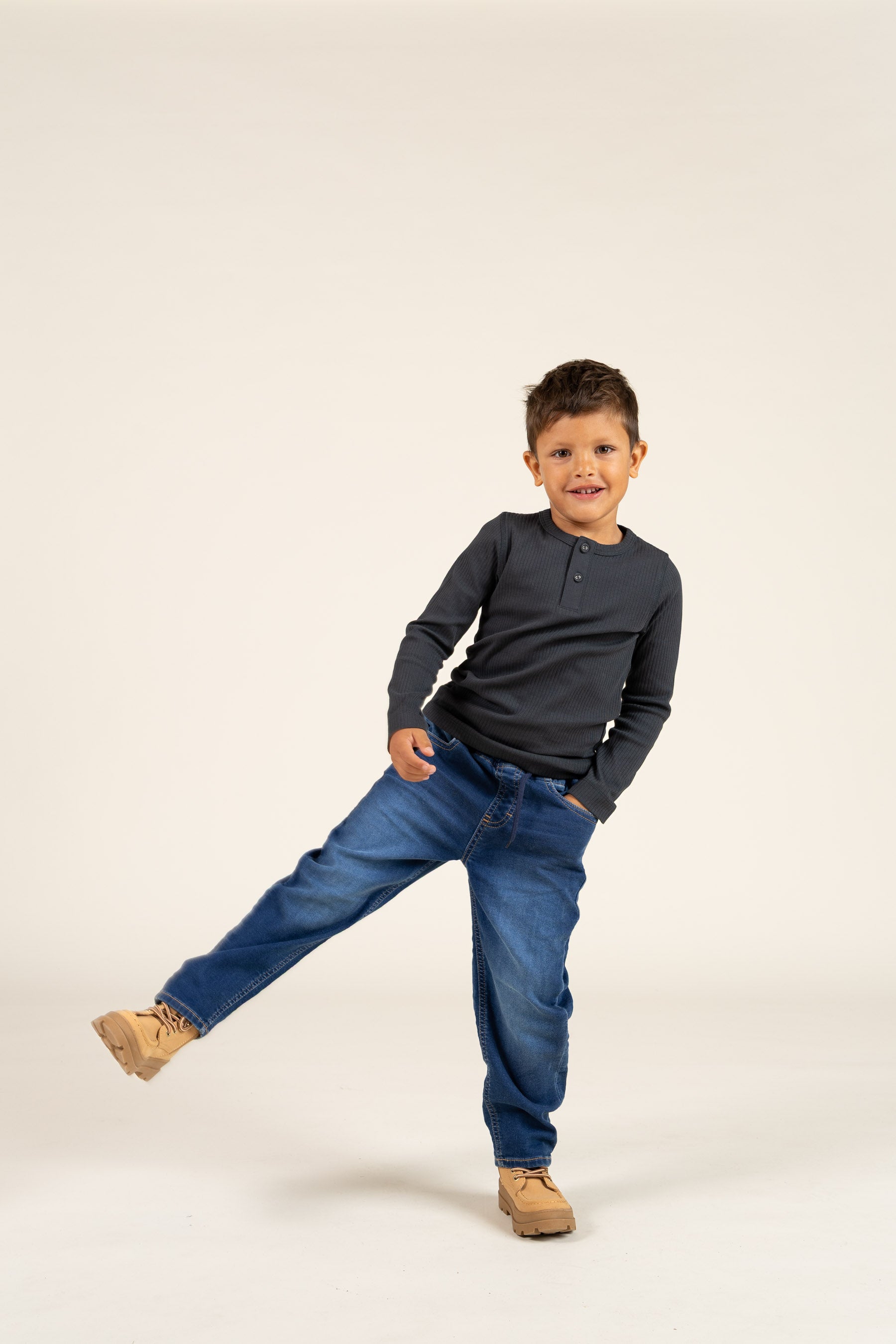 Long Sleeve Cotton Rib T-shirt - Kids - Forest Green | 100566 Manson