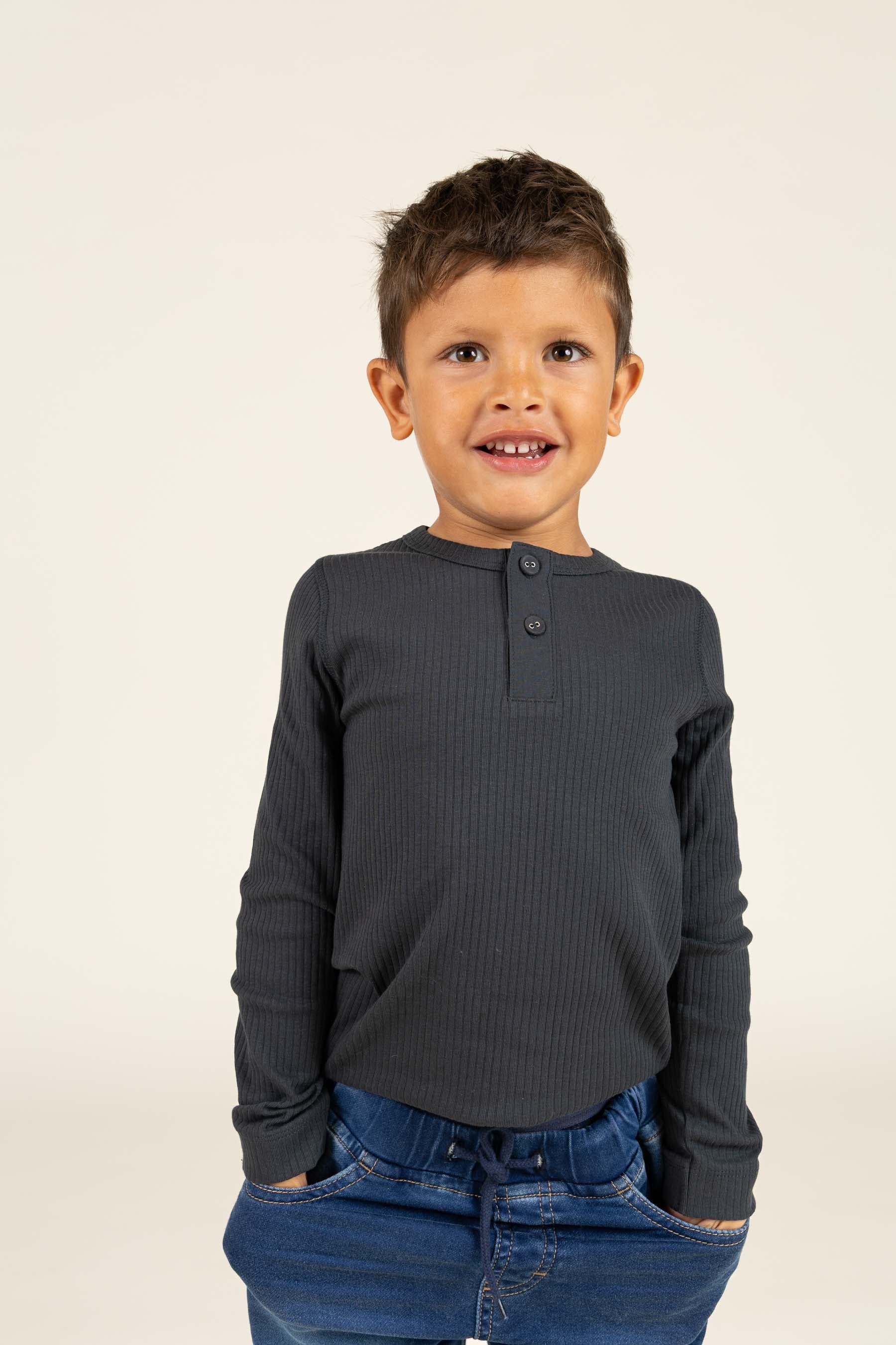 Long Sleeve Cotton Rib T-shirt - Kids - Forest Green | 100566 Manson