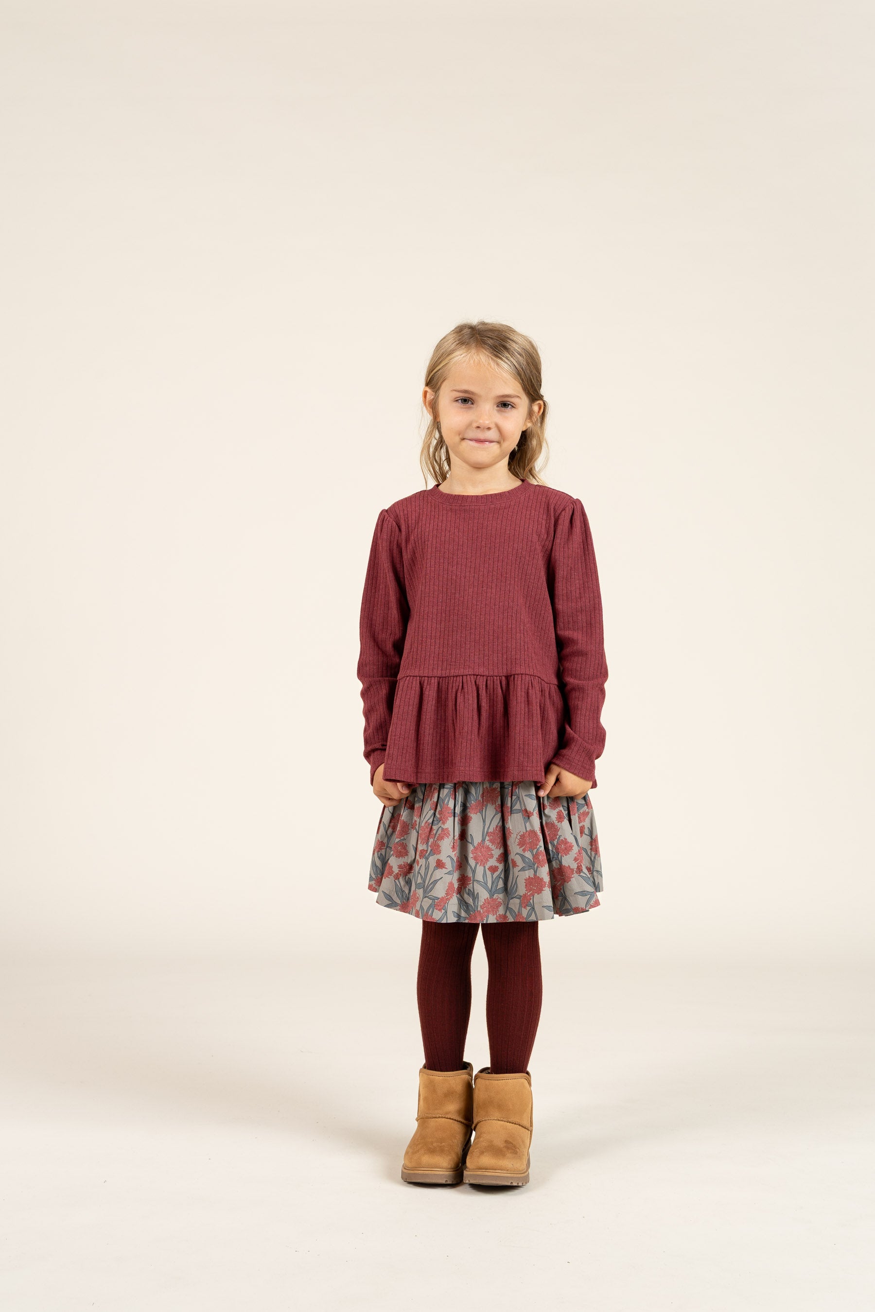 Soft Rib Peplum Blouse - Kids - Burgundy Melange | 100700 Alana