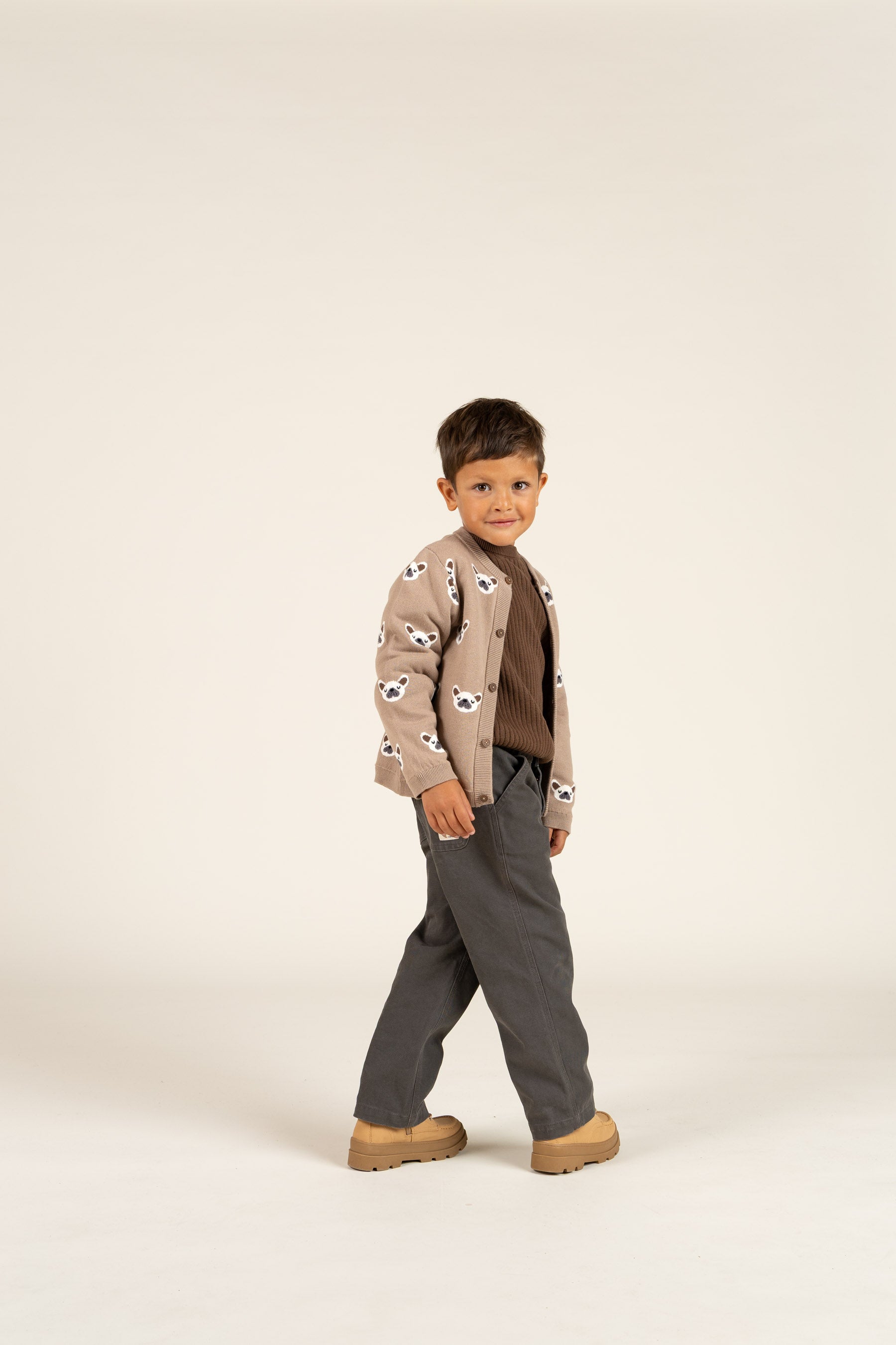 Cotton jaquard Knit Cardigan - Kids - Light Brown | 100668 Nico