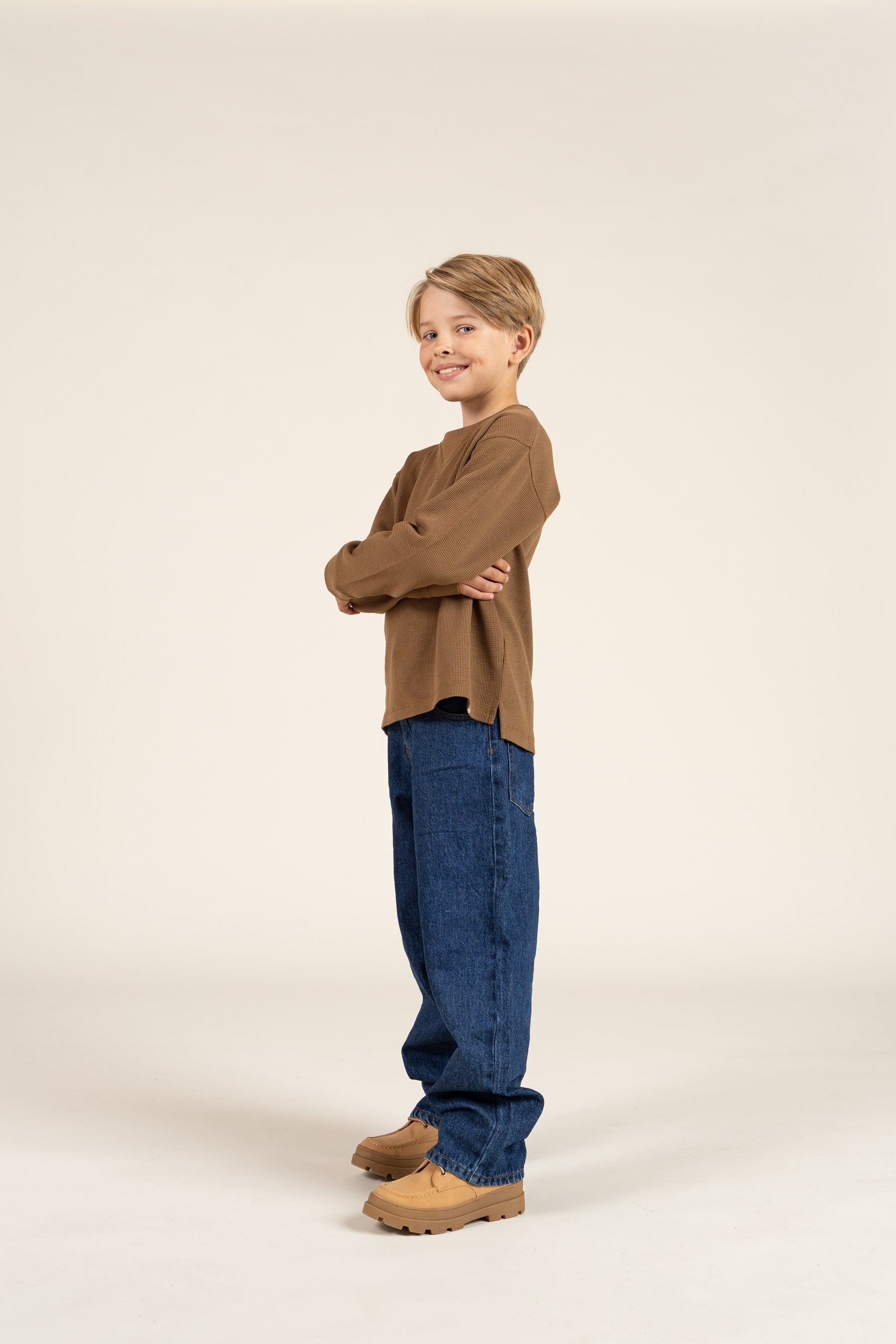 Textured Long Sleeve T-Shirt - Tween - Coffee | 100706 Malthe