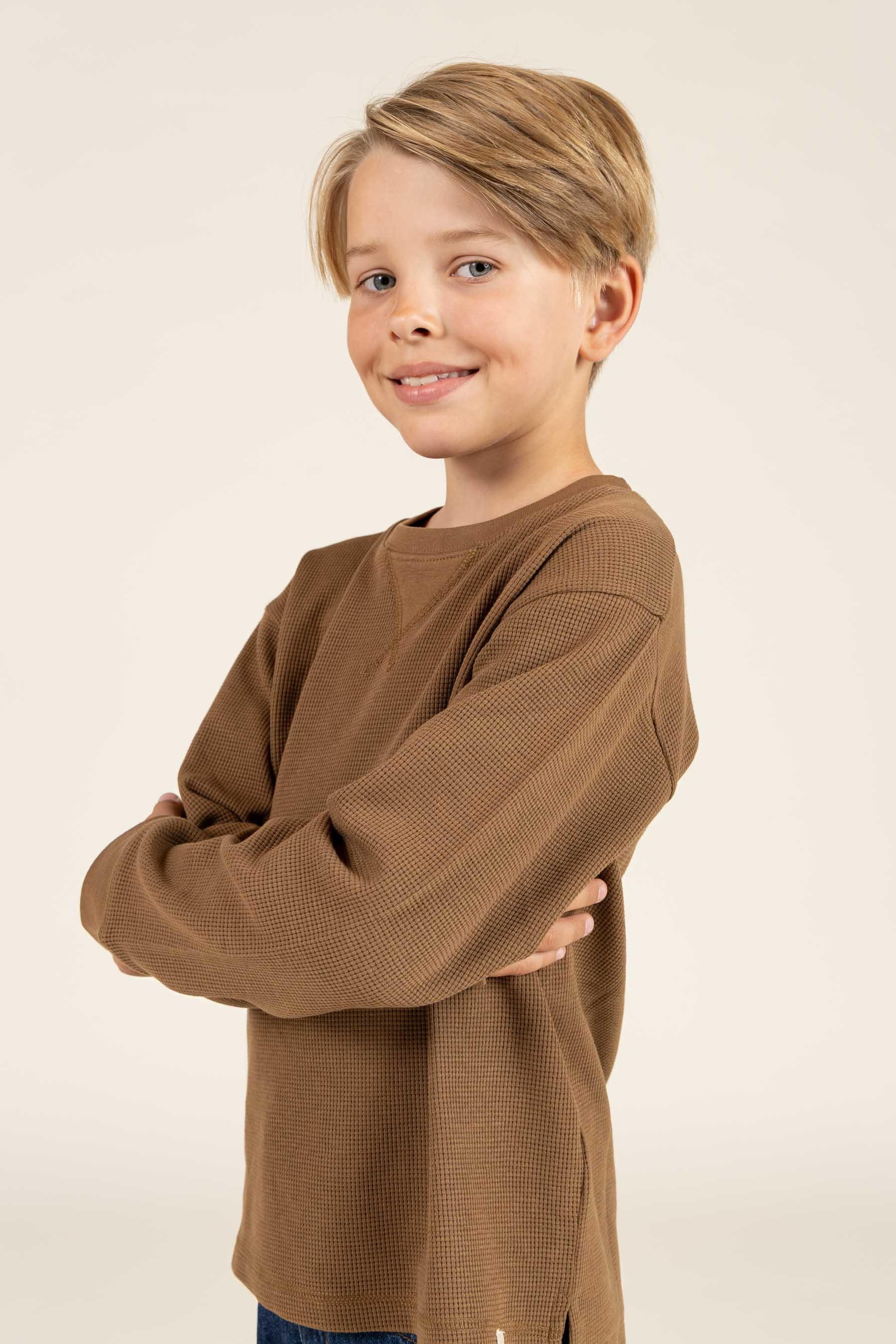 Textured Long Sleeve T-Shirt - Tween - Coffee | 100706 Malthe
