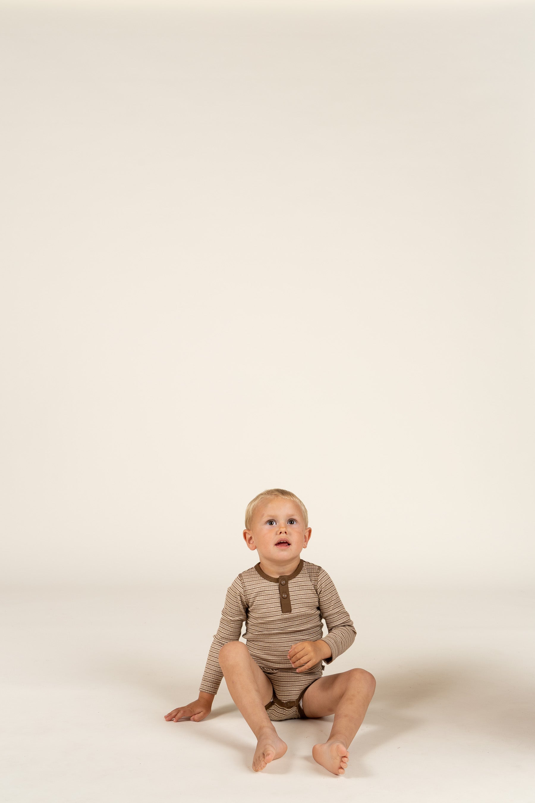 Long Sleeve Cotton Rib Bodysuit - Kids - Coffee Stripe | 100559 Manson