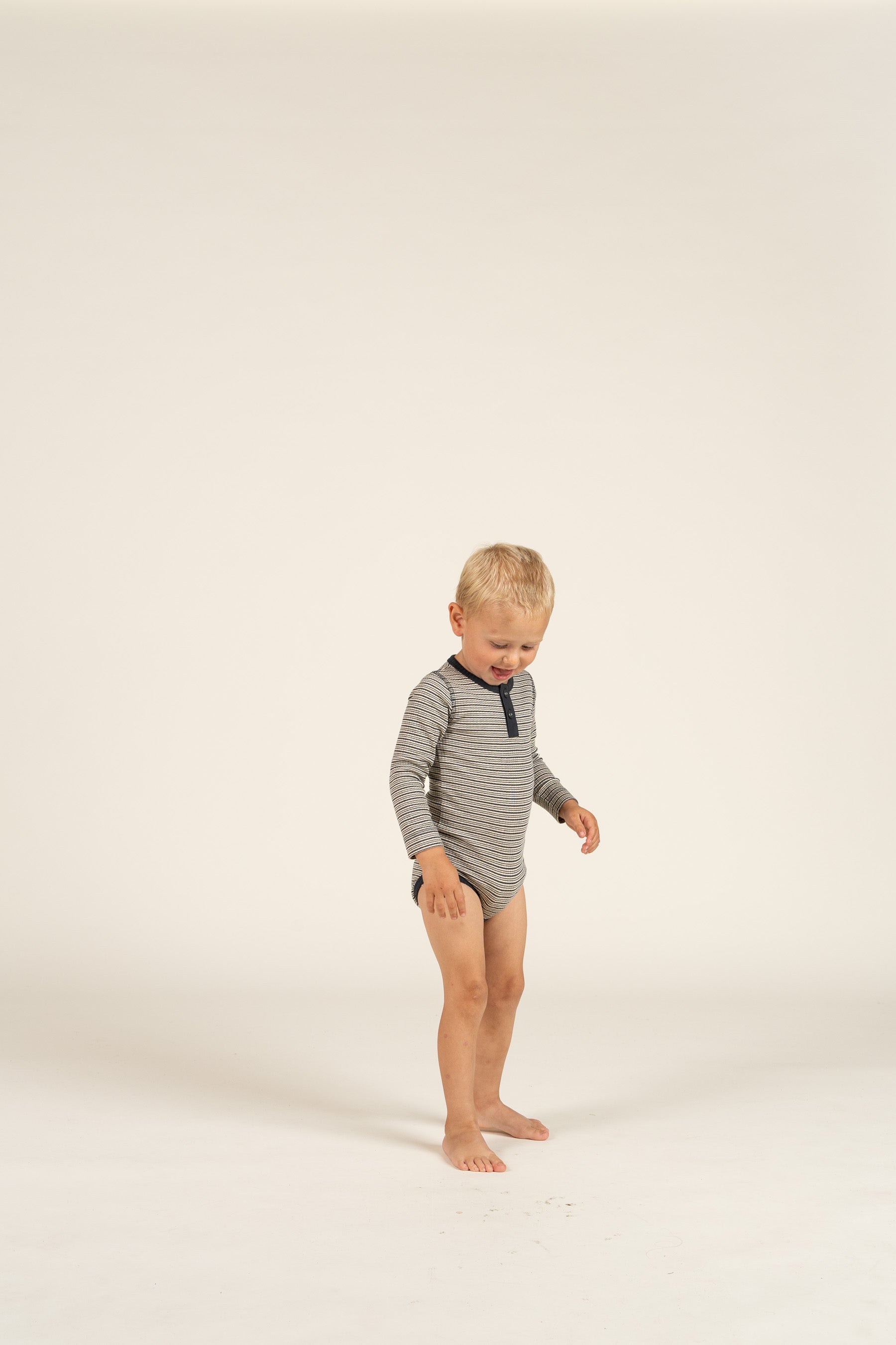 Long Sleeve Cotton Rib Bodysuit - Kids - Forest Green Stripe | 100558 Manson