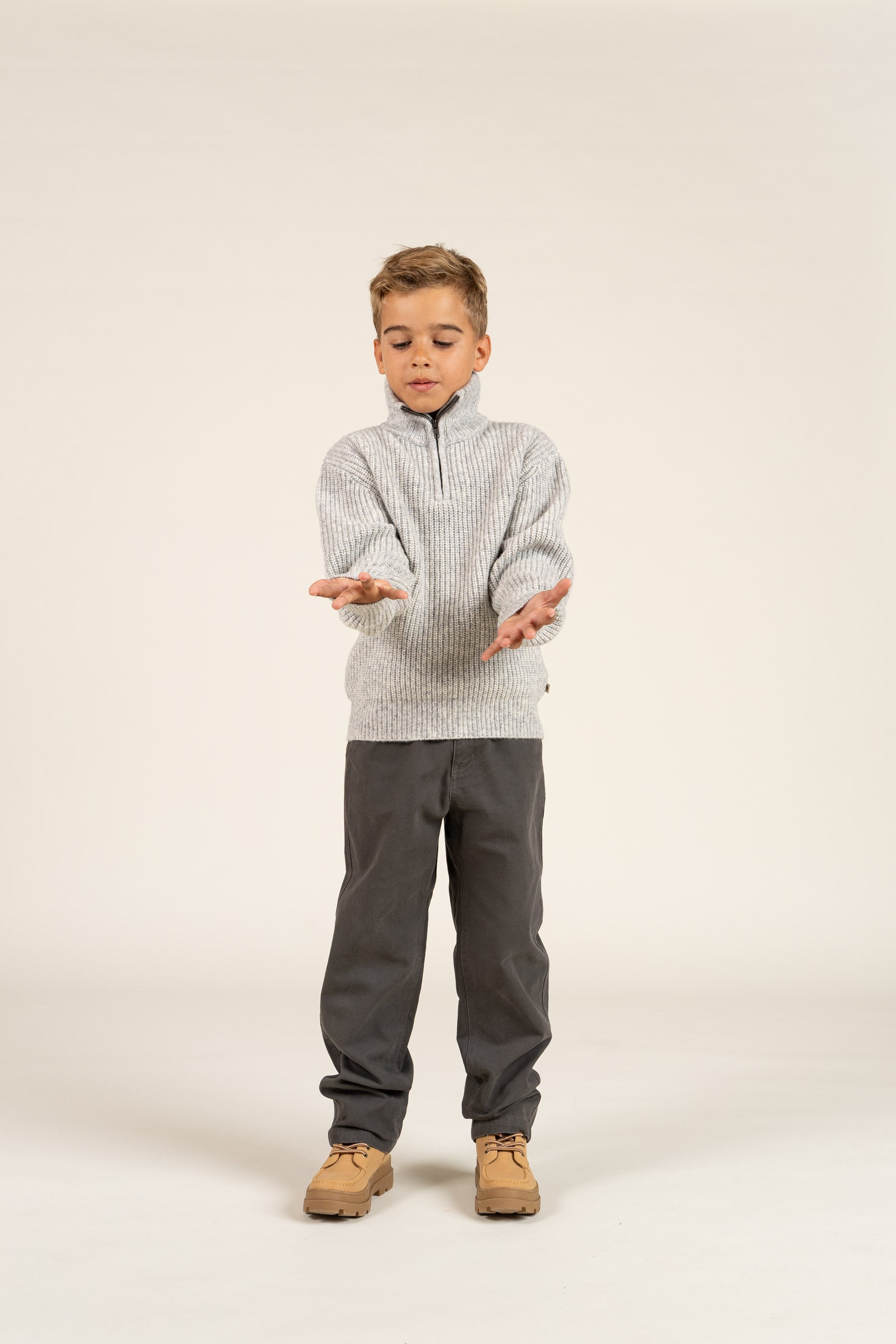 Half Zip Woolmix Sweater - Tween - Grey Melange | 100753 Adam